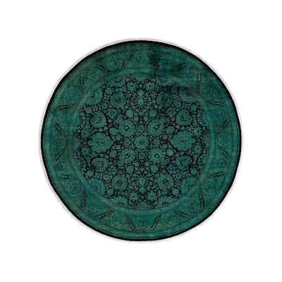 Overton Hand Knotted Wool Vintage Inspired Modern Contemporary Overdyed Green Round Area Rug - 7' 1" x 7' 1"