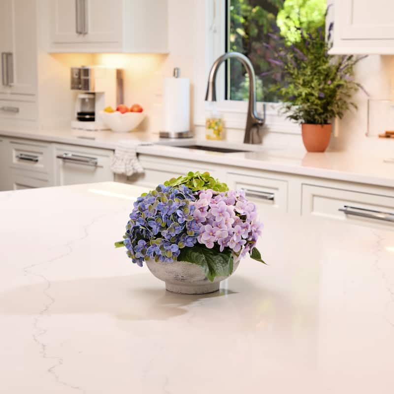 7"Tx12"D Pe Hydrangea Mound In Cement Pot