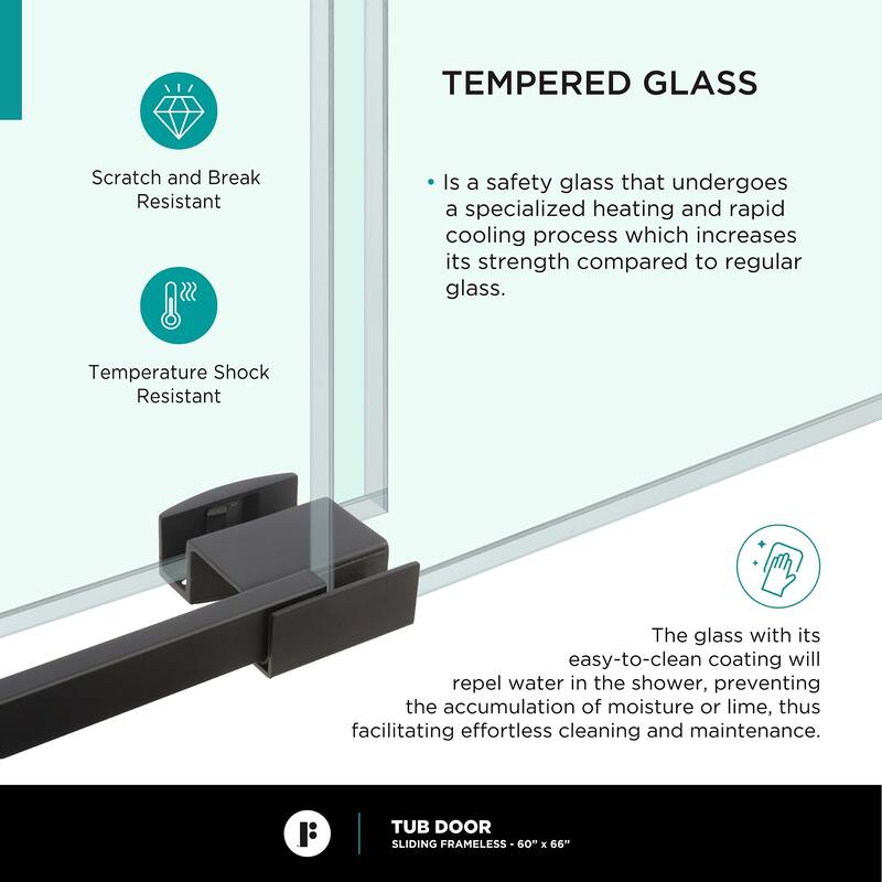 Fine Fixtures Tub Door Sliding Frameless Tempered Glass