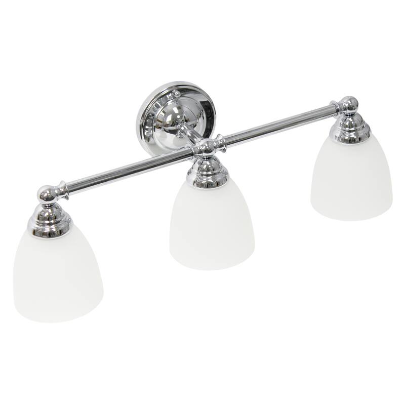 25" 3-Light Vanity Fixture - Chrome Metal & Frosted Glass Wall Mount Light - Bathroom, Hallway Decor - 10