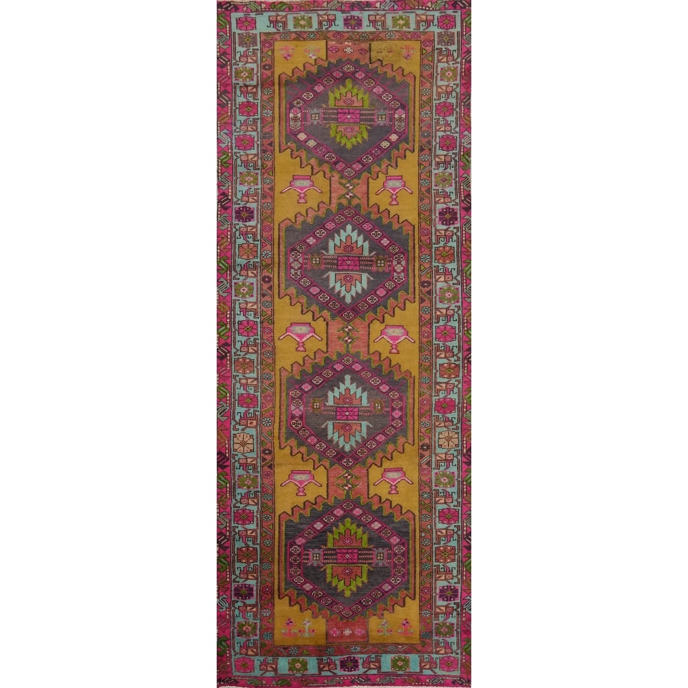 Hand Knotted Oriental 100% Wool Carpet Traditional Tribal Yellow & Gold Meshkin Runner Rug - 10' 7'' X 3' 5''