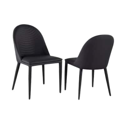 Envik Side Dining Chair Set of 2, Black Metal, Faux Leather, Foam Cushions