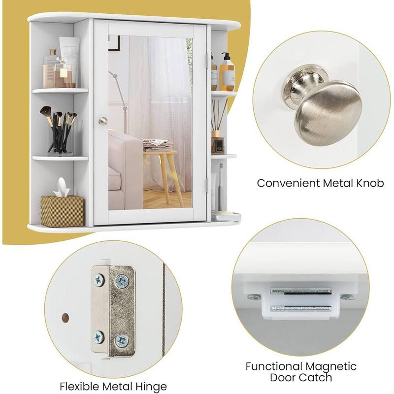 White Engineered Wood Wall Mount Bathroom Medicine Cabinet with 10 Shelves - 26" x 6.5" x 25" (L x W x H)