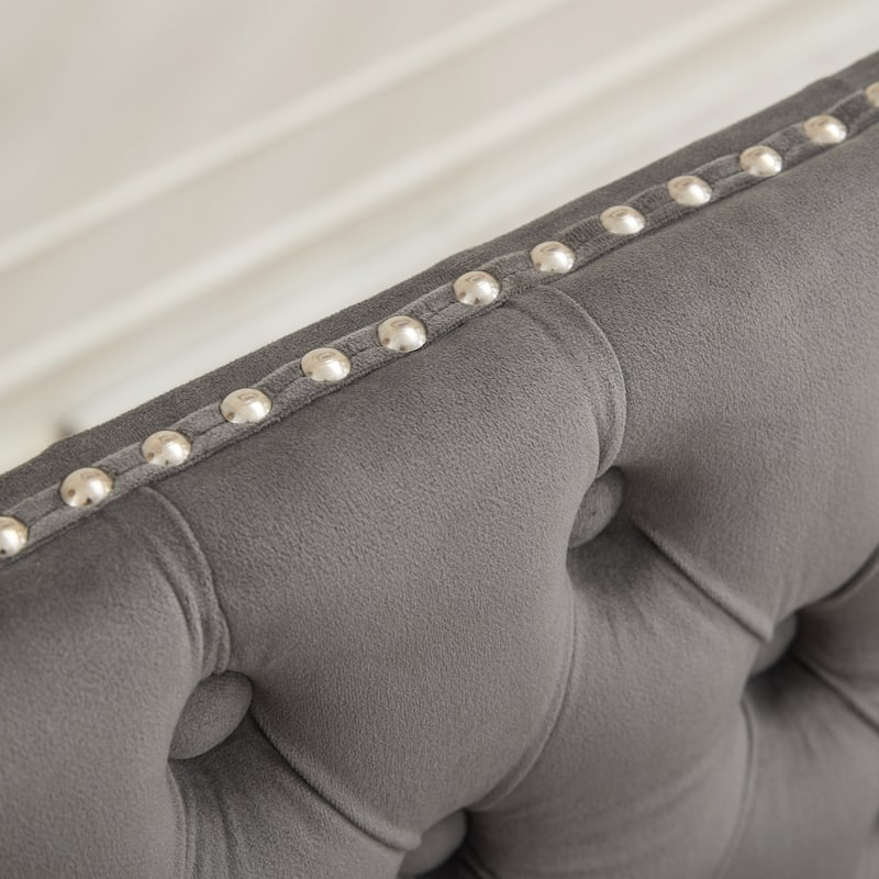 Velvet Double Dining Loveseat Bench, 2-Seat Tufted Bench w/Handmade Buttons, Wing Back, Gold-Plated Steel Legs, Single Pack