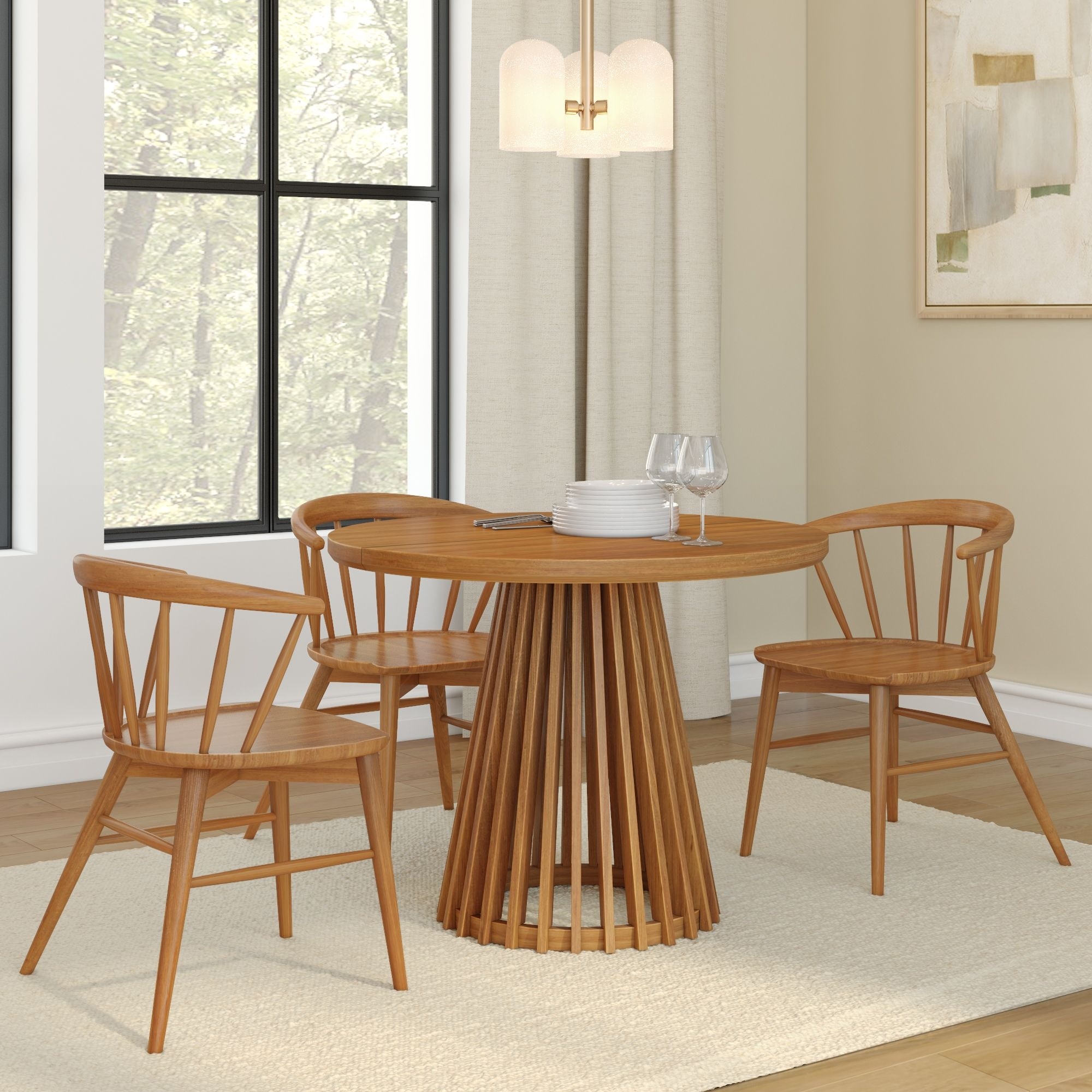 Lido 38-inch Round Slatted Pedestal Dining Table for Small Spaces