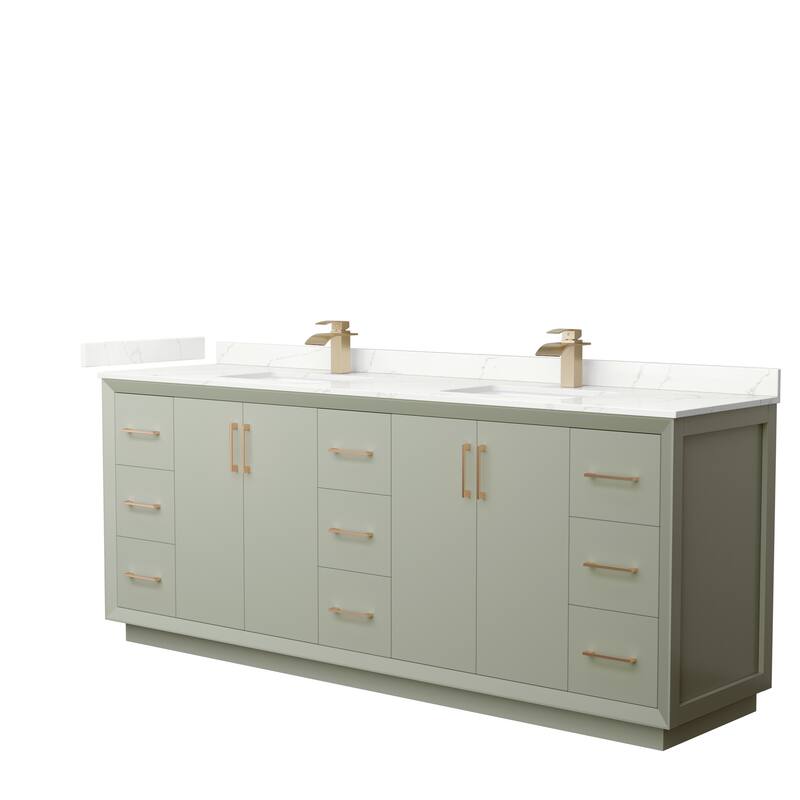 Strada 84-inch Double Vanity, Quartz Top - Light Green, Bronze Trim, Giotto Quartz Top