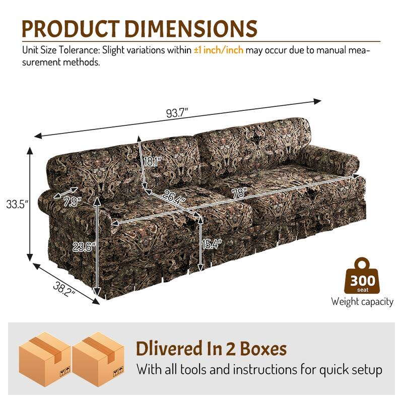 GDFStudio - Chenille Deep Seat 3&4-Seater Sofa Set with Skirt Design (Set of 2)