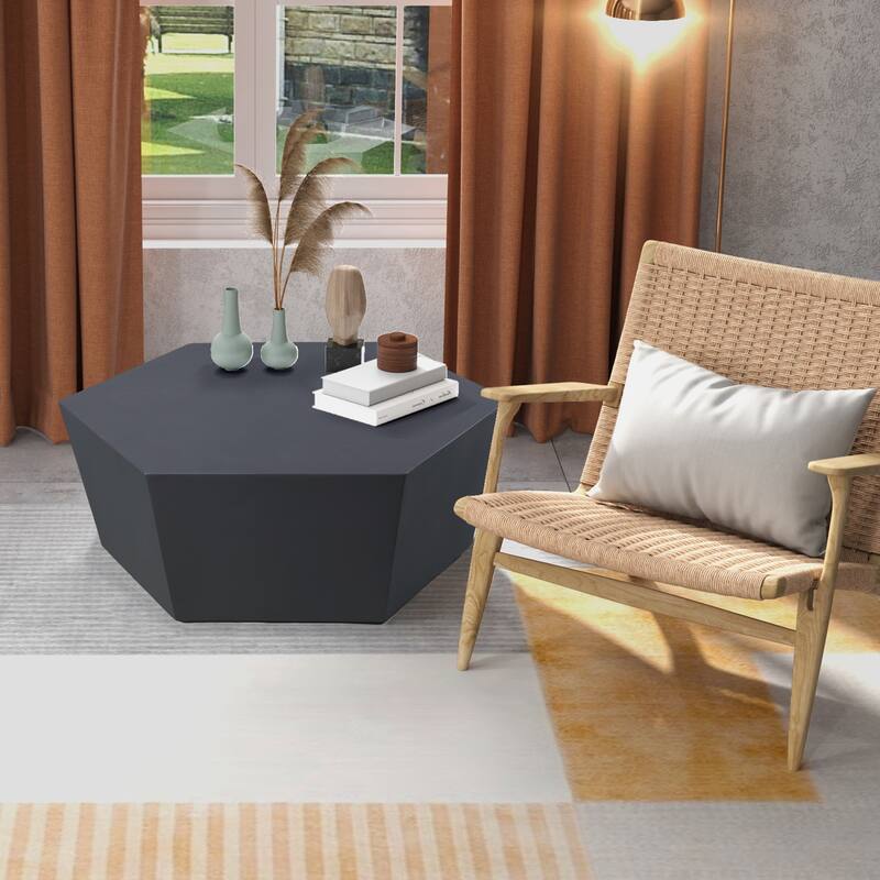 35-Inch Outdoor Side Table, Magnesium Oxide Hexagonal Coffee Table with Rain Cover