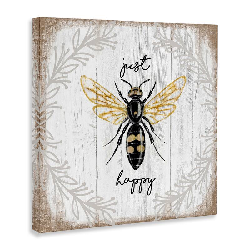 Stupell Just Be Happy Charming Rustic Bee Pun Canvas Wall Art - Brown