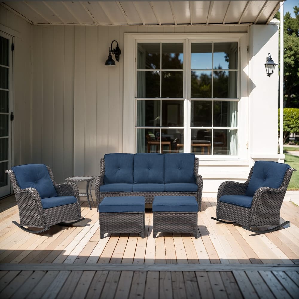 Gymojoy 6-Piece Outdoor Wicker Patio Furniture with 3 Seat Sofa, Rattan Coversation Set with Water Resistant Thick Cushions