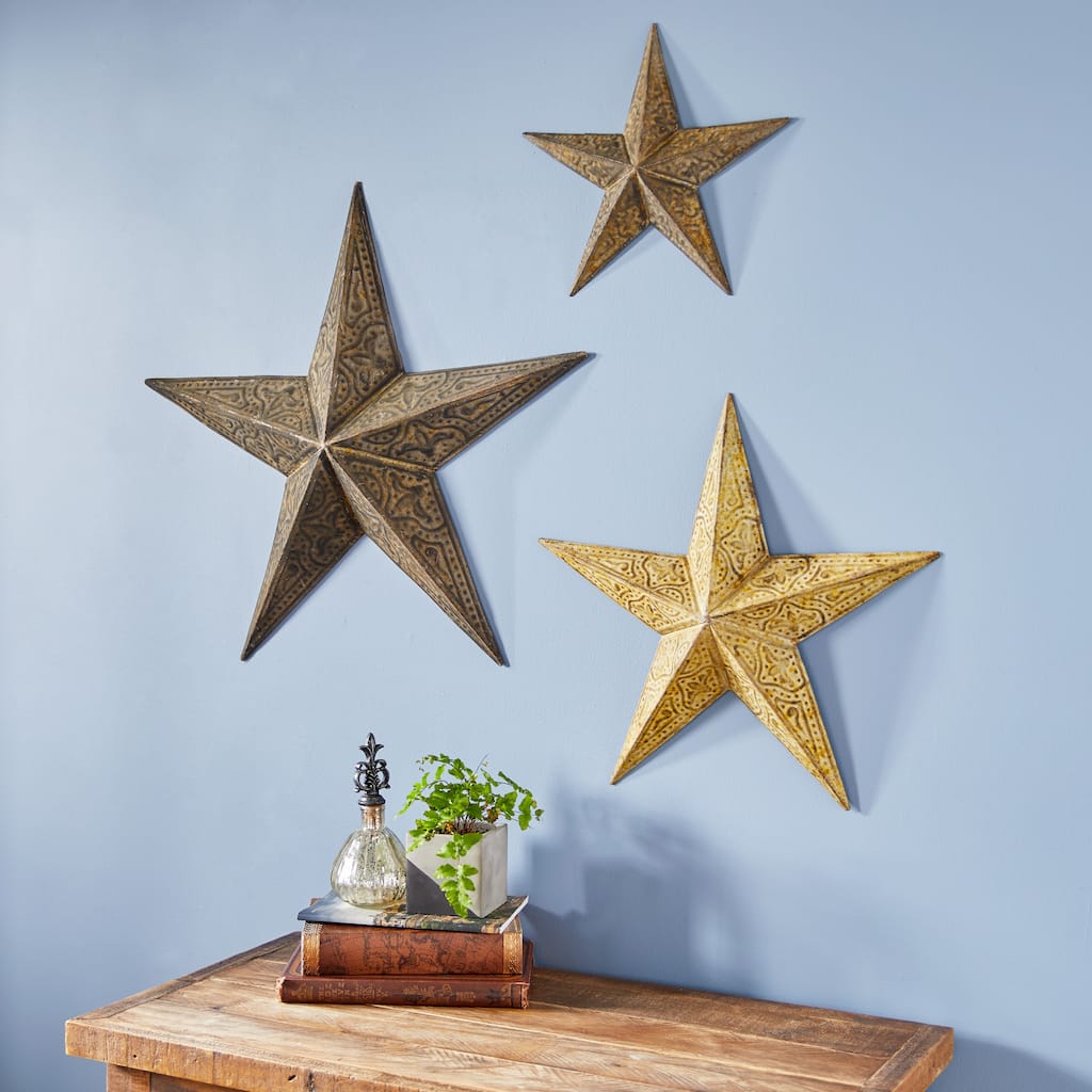 Brown Metal Indoor Outdoor Star Home Wall Decor (Set of 3)