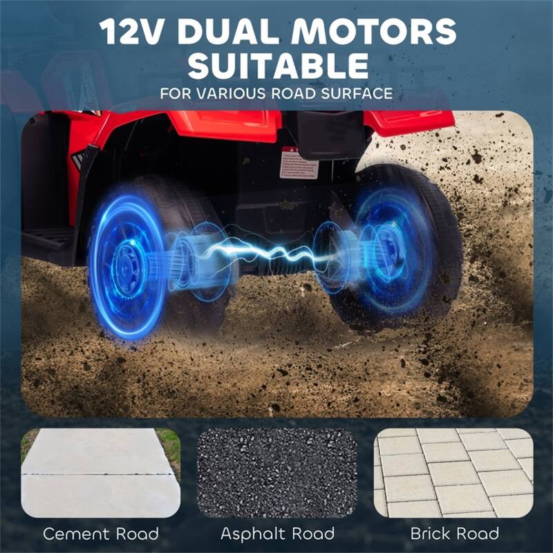 12V Kids Electric ATV with Comfortable Seat and Dashboard USB AUX Music and Safe Two-Speed - 34.6" L x 17.7" W x 19.7" H