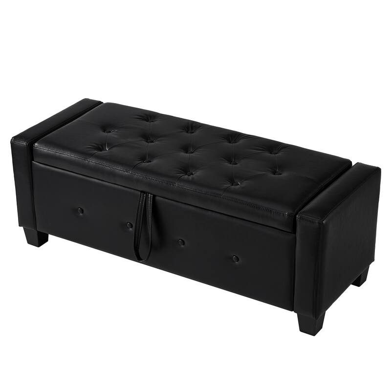 Tufted Faux Leather Storage Ottoman Bench for Bedroom, Living Room & Hallway, 48" Multifunctional Upholstered End of Bed Bench