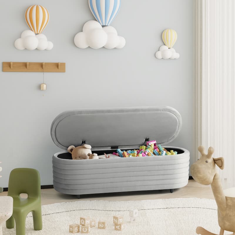 Farrah Velvet Polyester Flip Top Storage Ottoman - 54" - Gray