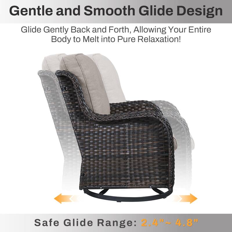 Gymojoy 7-Piece Outdoor Furniture Sofa Set with 2 Swivel Chairs, 2 Ottomans, End Table & 55K BTU Fire Pit Table