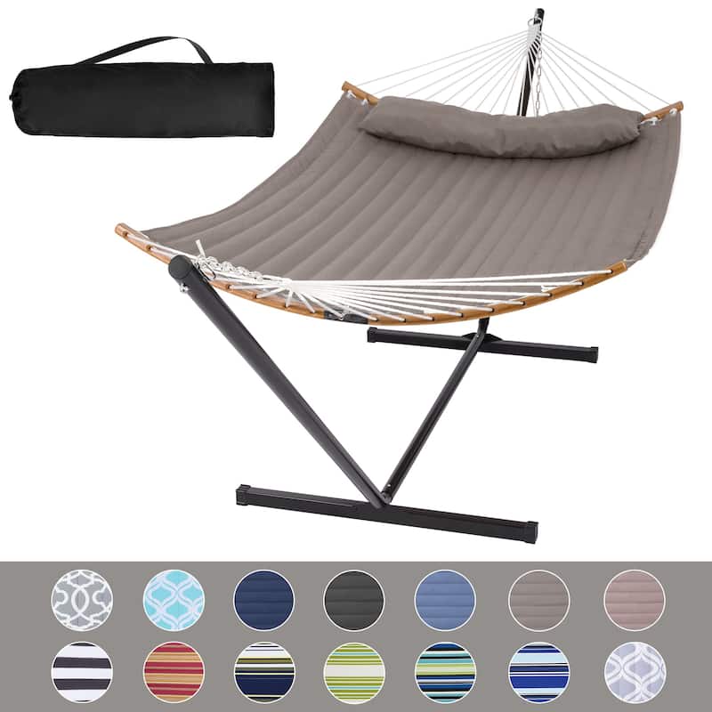 2-person Outdoor Hammock with Stand & Pillow - Brown