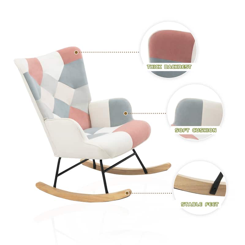 Patchwork Rocker Chair with Ottoman