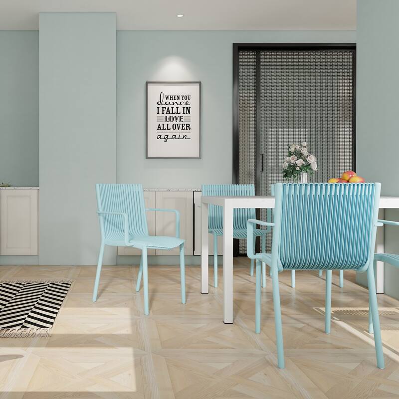 4-Pack All-Weather Polypropylene Chairs - Light Blue Stackable Lounge Chairs for Poolside, Garden, Restaurant & Indoor Use - Light Blue