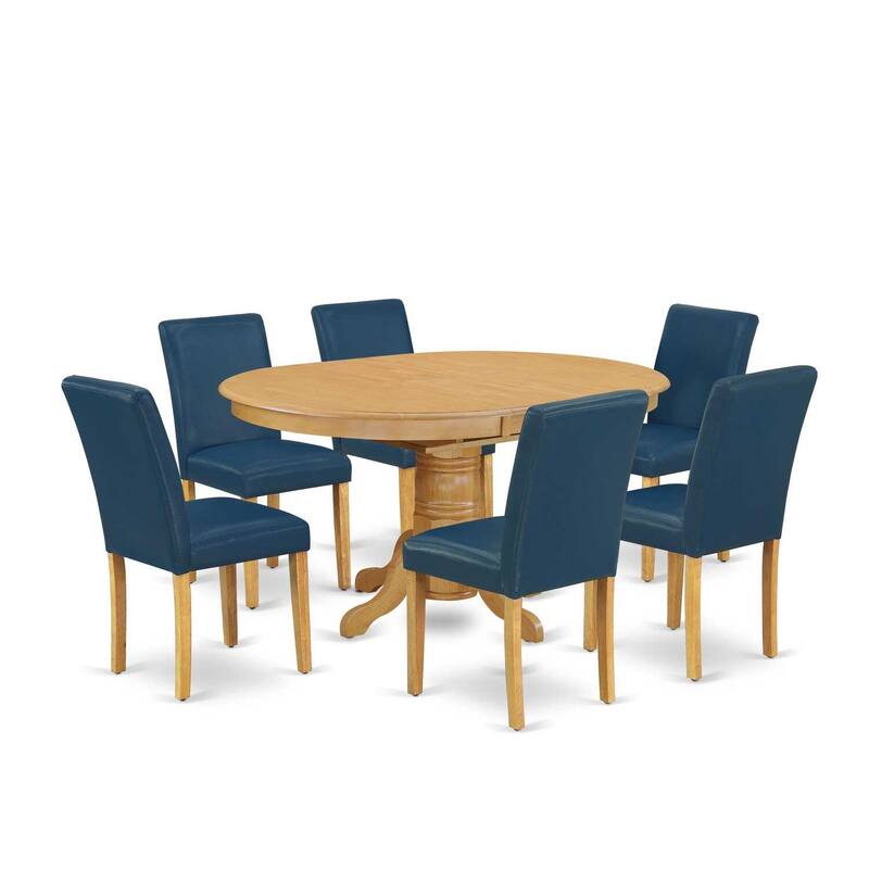 Dinette Set 7Pc Oval Table w/ Leaf & 6 Parsons Chairs - Oak Leg, PU Leather Oasis
