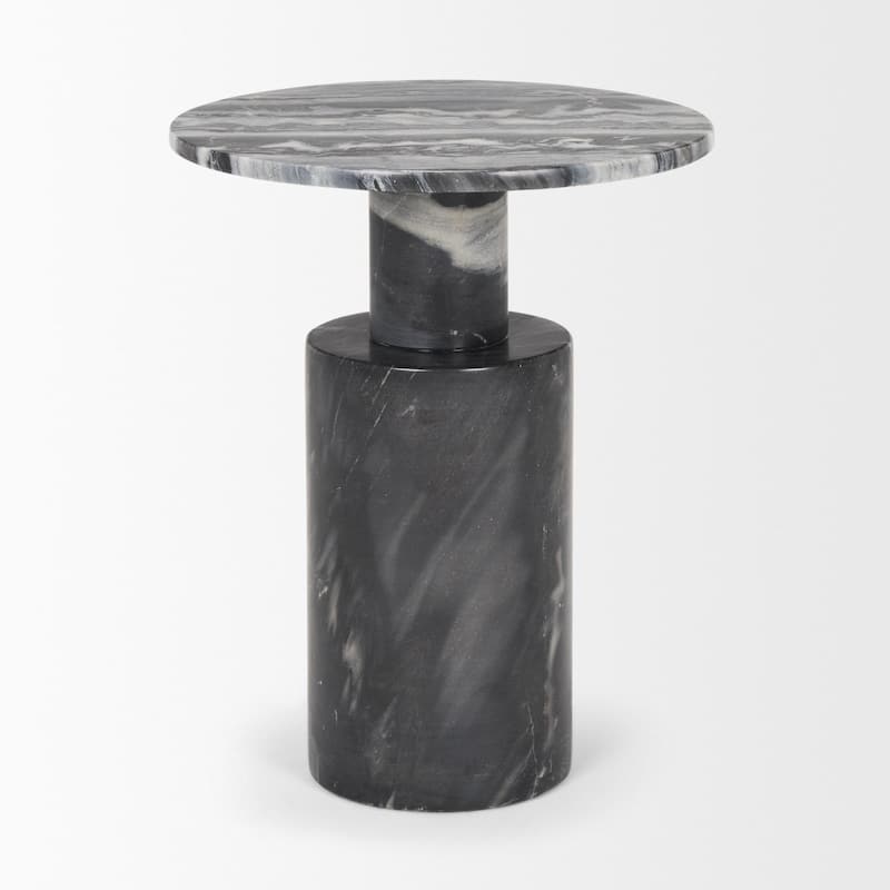 Taite Solid Dark Gray Marble Pedestal Accent Table - 16.0L x 16.0W x 20.0H