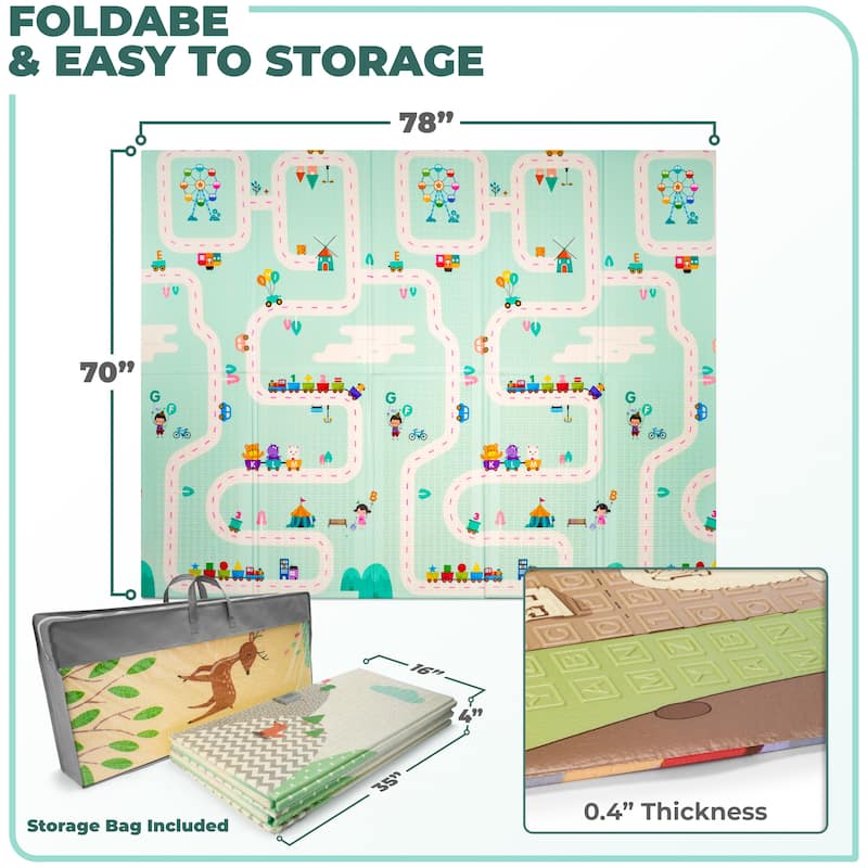 Sorbus Foldable Baby Kids Play Mat, Floor Foam Mats with Travel Bag - Waterproof Foldable - 78" x 70" x 0.4" - 78 x 70 x 0.4”