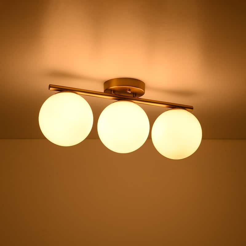 Modern 3-Light Opal Glass Globe Semi Flush Mount Ceiling Light