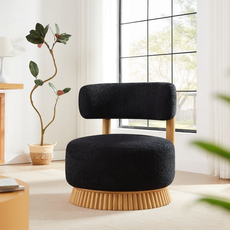 Christopher Knight Home - Rovena Modern Farmhouse Upholstered Accent Chair with Thatched Wood Base - Set of 1 - Black