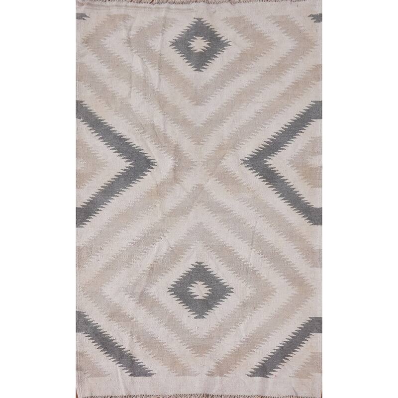 Reversible Kilim Accent Rug Flatweave Oriental Wool Carpet - 3'0"x 4'10"