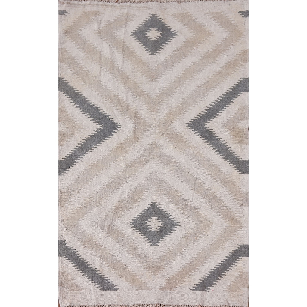 Reversible Kilim Accent Rug Flatweave Oriental Wool Carpet - 3'0"x 4'10"