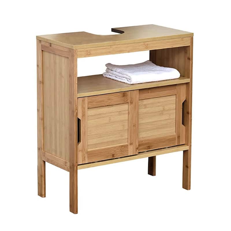 Bamboo Under-Sink Cabinet with Open Shelf and Sliding Doors Mahe Collection - 27.10"H x 23.12"W x 12"D - 27.10"H x 23.12"W x 12"D - Natural Finish - Bamboo