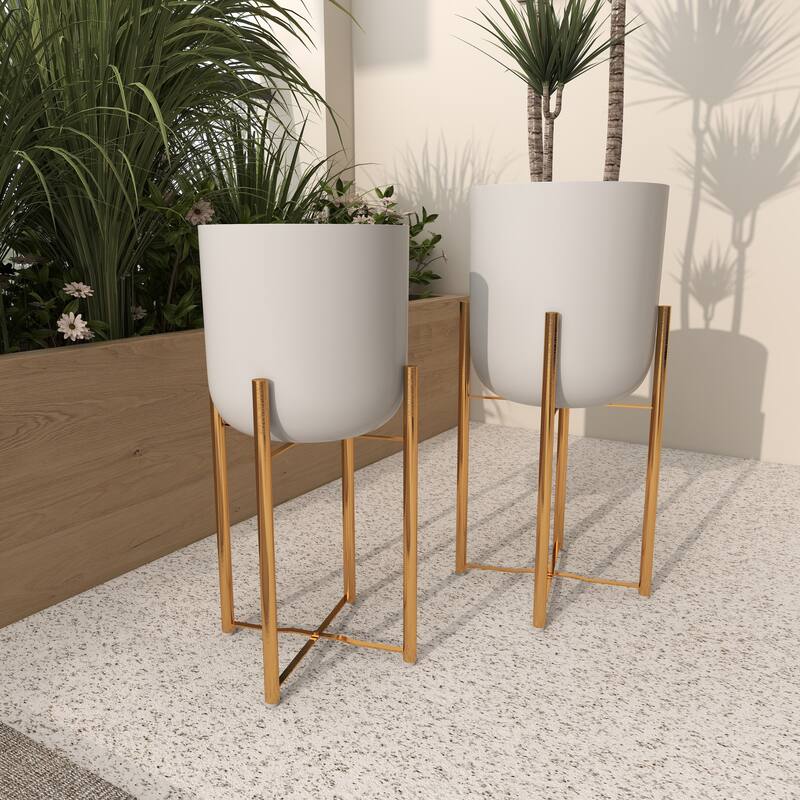 Modern Metallic Glam Planter Collection - Set of 2 - Multiple Sizes - Gold, Silver, White or Black