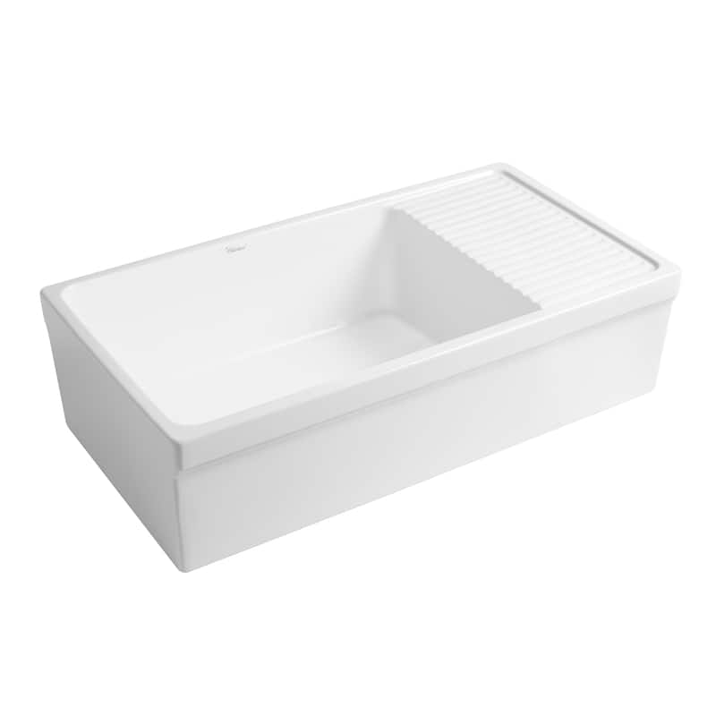 Whitehaus Reversible Matte Fireclay Sink with Integral Drainboard