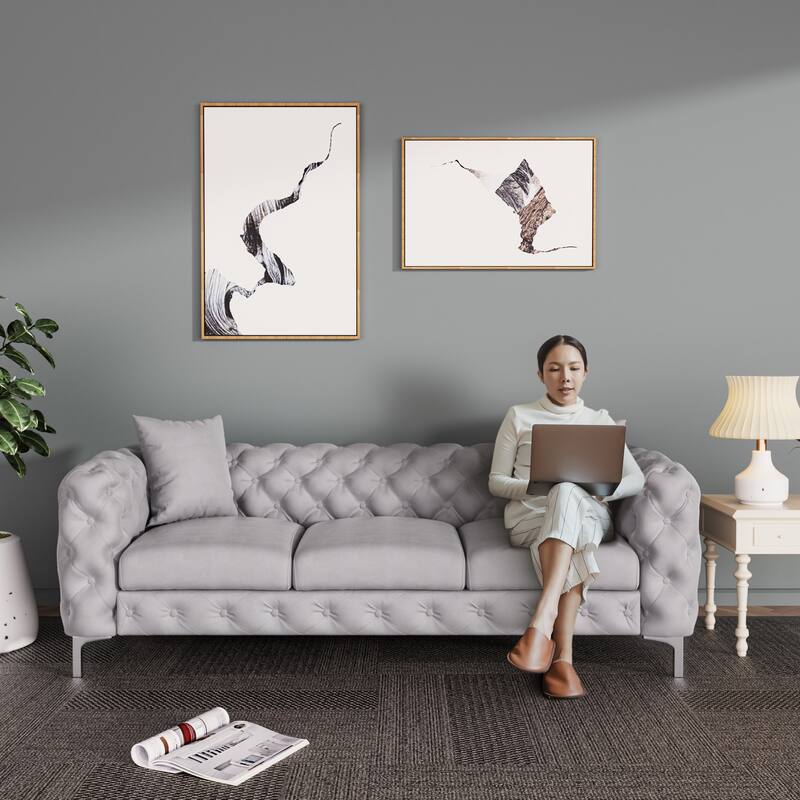 Morden Fort Modern Velvet Sofa with Button Tufted,Solid Wood Frame and Iron Legs