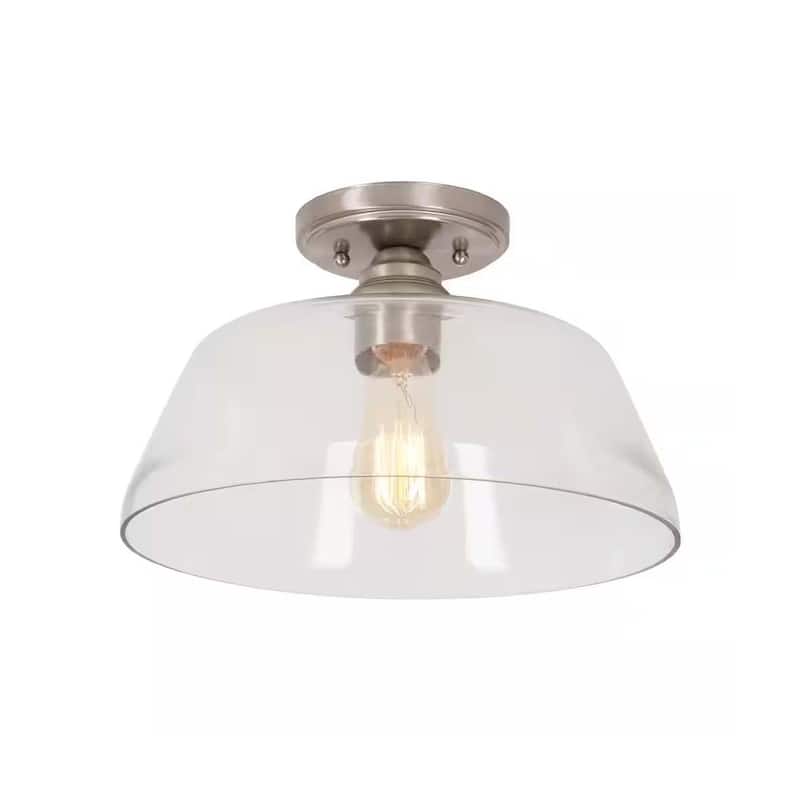 Catalina 13"W 1-Light Semi Flush Mount Vintage Brushed Nickel Light Fixture - Brushed Nickel