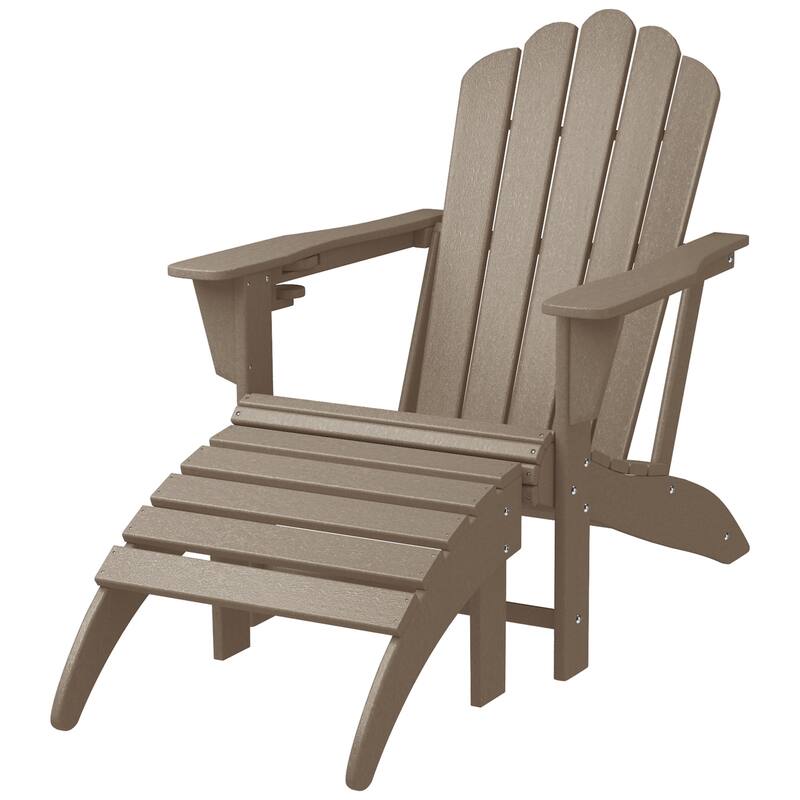 Aderson Outdoor Poly Adirondack Chair with Ottoman - Weathered Wood