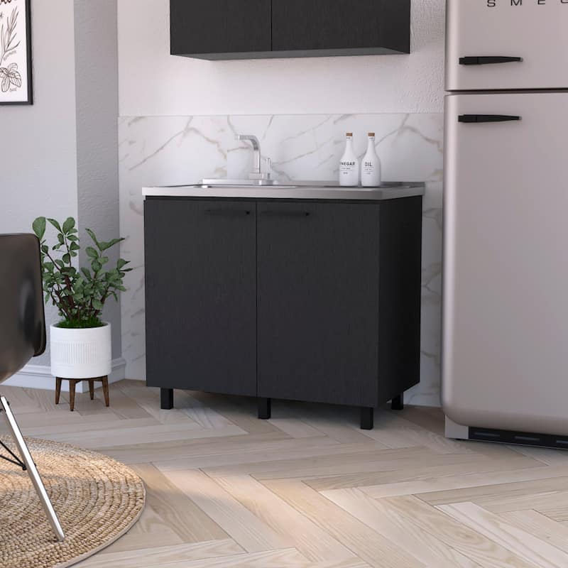 Black 2 Utility Sink and Cabinet - Black