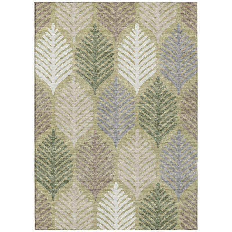 Machine Washable Indoor/ Outdoor Modern Fern Chantille Rug