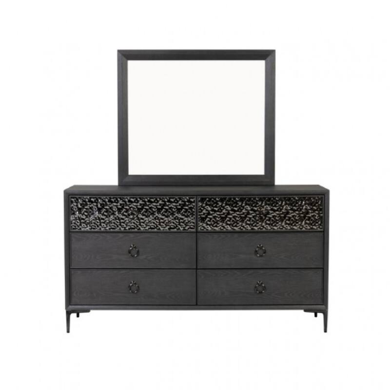 Kaira Wide Dresser with 6 Drawers, Textured Metal, Espresso Brown Wood
