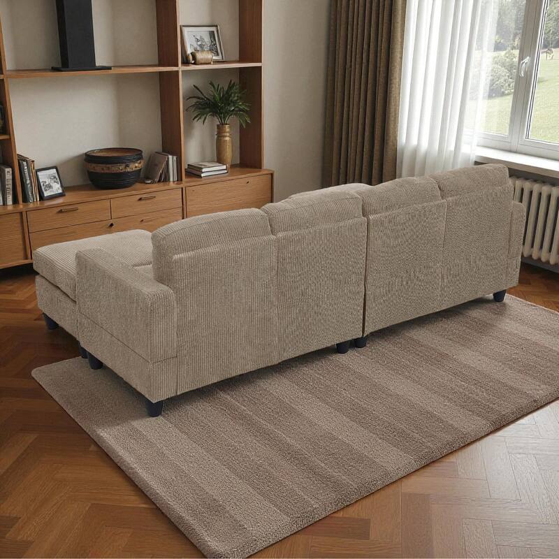 101" Modular Corduroy Sectional Sofa with Ottoman, Removable Cushions, Textured Upholstery for Living Room Comfort