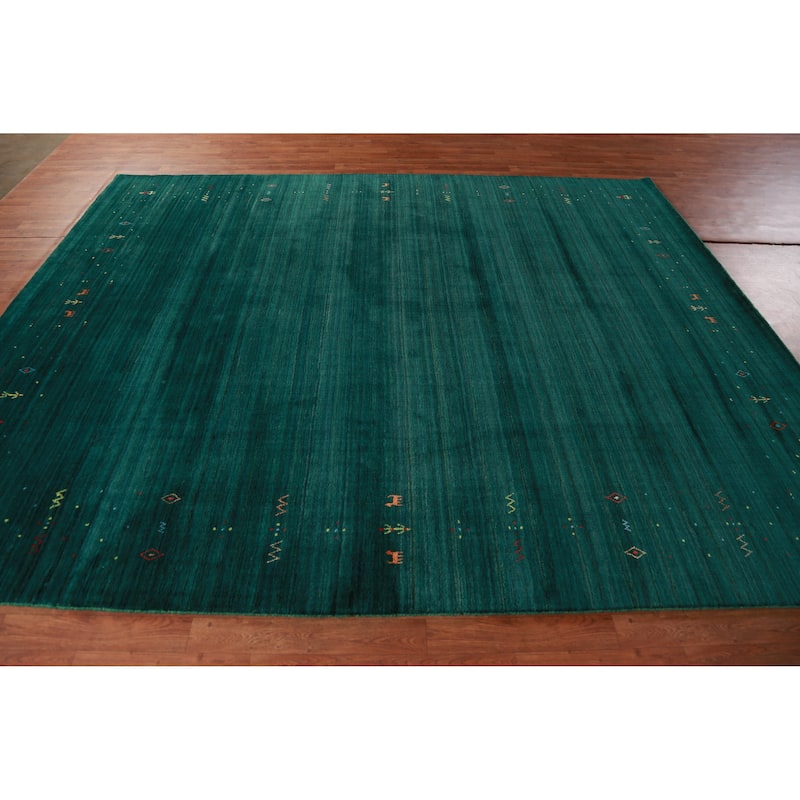 Hand Knotted Oriental 100% Wool Carpet Tribal Tribal Green Gabbeh Area Rug - 9' 9'' X 8' 1''