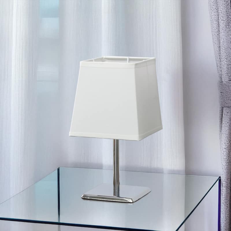 9.65" Compact And Chic Modern Square Chrome Accent Table Lamp, For Living Room, Bedroom, Office, Black Shade