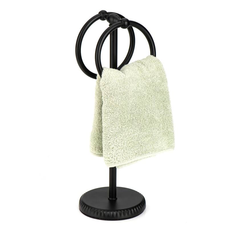 Matte Black Stainless Steel Double Ring Fingertip Towel Holder With Heavy Base