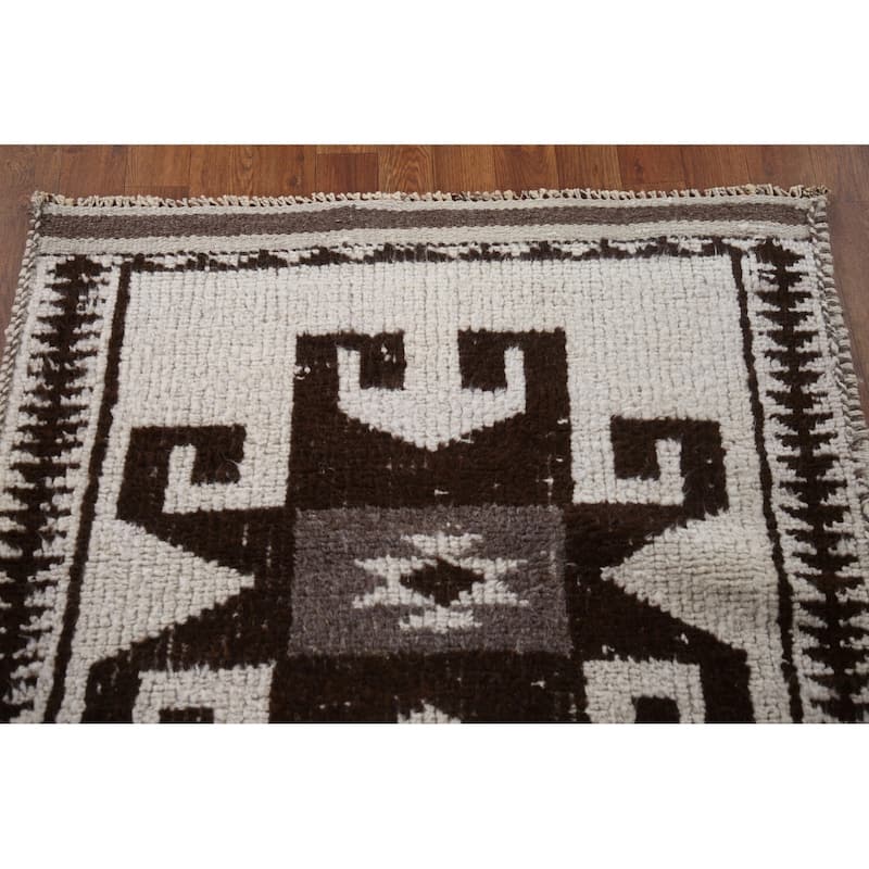 Natural Dye / Beige Anatolian Turkish Runner Rug Handmade Wool Carpet - 3'4"x 11'0"