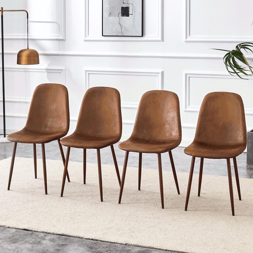 Set of 4 Suede Backrest Chairs with Walnut Legs - Elegant Minimalist & Scandinavian Design