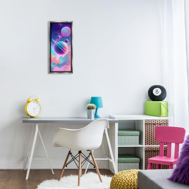 Stupell Pastel Clouds with Planets Framed Floater Canvas Wall Art Design By Wumples
