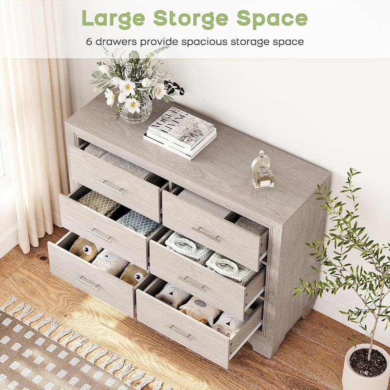 Modern Wood 6 Drawer Dresser