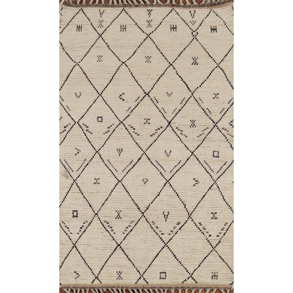 All-Over Trellis Moroccan Oriental Area Rug Handmade Wool Carpet - 3'11"x 6'9"
