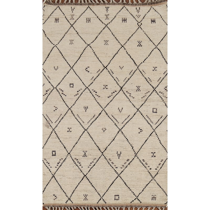 All-Over Trellis Moroccan Oriental Area Rug Handmade Wool Carpet - 3'11"x 6'9"