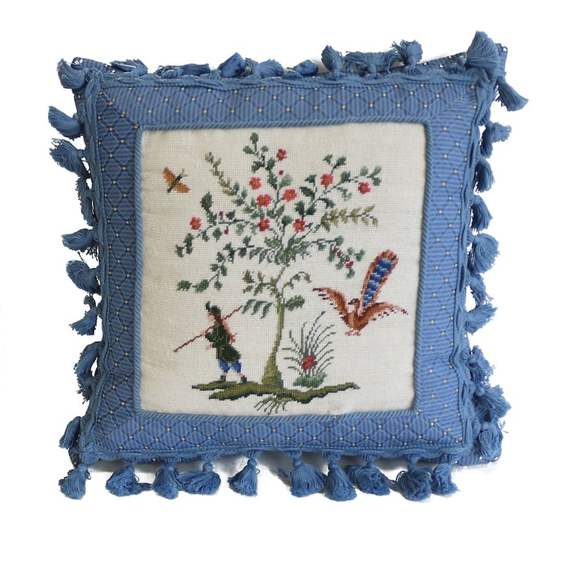 Colonial Williamsburg 16" x 16" Boy And Peacock Needlepoint Pillow
