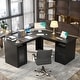 preview thumbnail 1 of 70, Modern Farmhouse L-Shape Desk with File Cabinet and Drawers, Homer Office Executive Desk with Charge Station Black